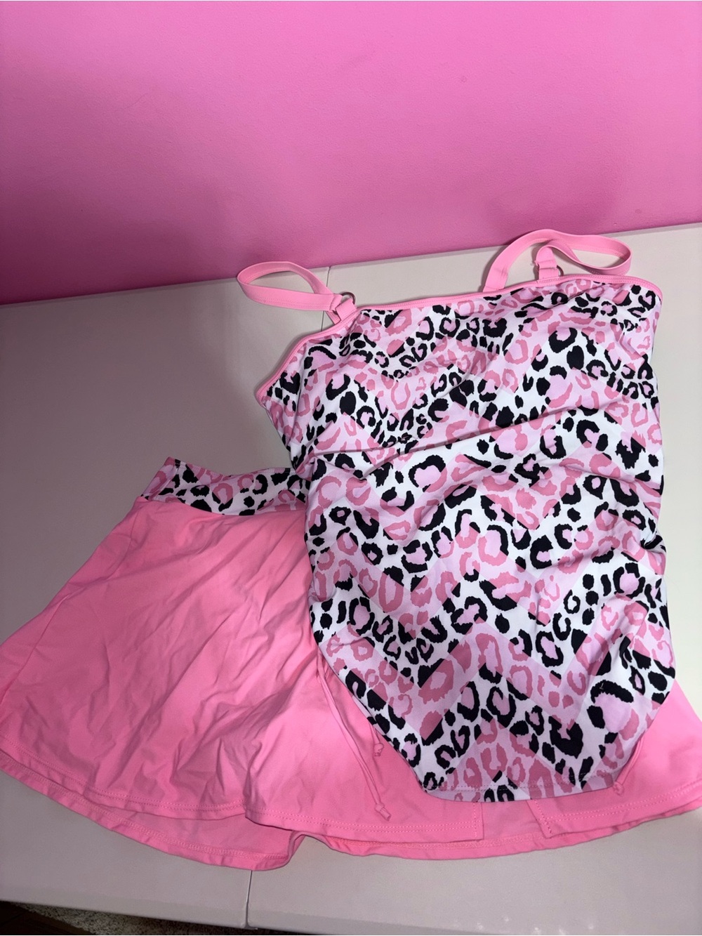 SHEIN Pink Black White Leopard Print 2 Piece Swimsuit - Picture 12 of 12